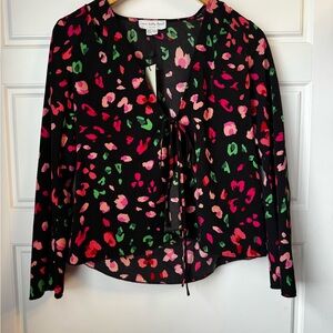 Never Fully Dressed Black Blouse with Pink and Green Accents